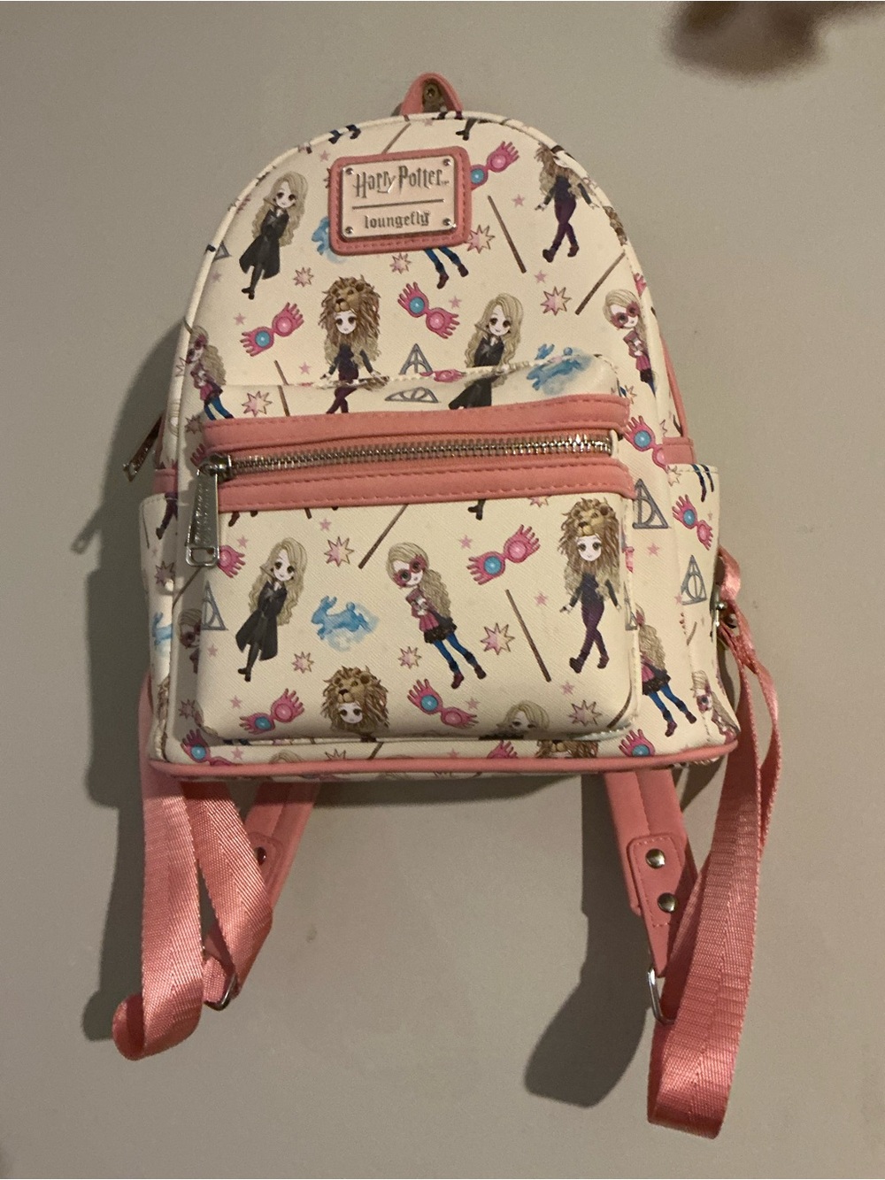 Loungefly Harry Potter Cream & Pink Mini Backpack with Character Print